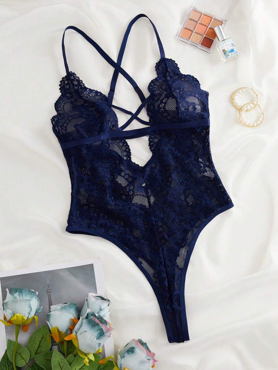 2pcs Lace Sexy Lingerie Set For Women, Suitable For Sleepwear And Loungewear